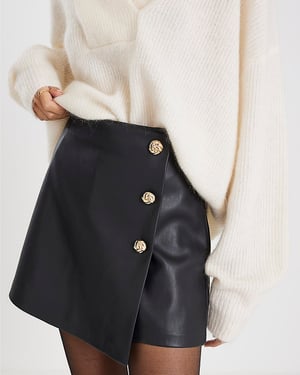 River Island Womens Skort Black Faux Leather Asymmetric