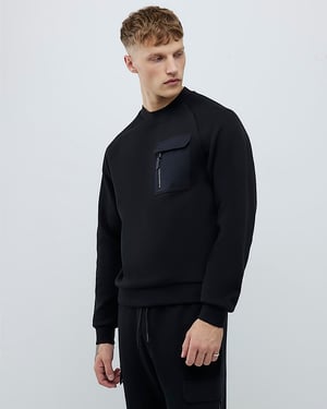 River Island Mens Sweatshirt Black Slim Fit Nylon Hybrid