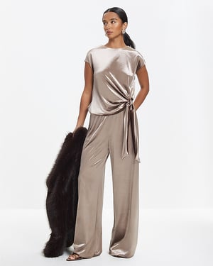 River Island Womens Joggers Brown Velvet Wide Leg
