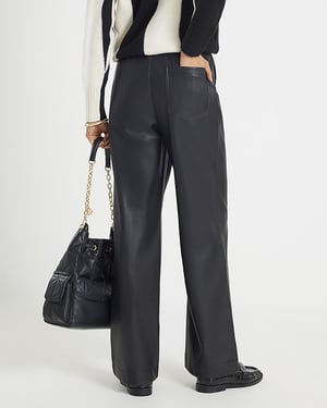 River Island Womens Trousers Black Faux Leather Elasticated Waist