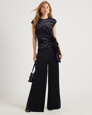 River Island Womens Joggers Trousers Black Velvet Wide Leg