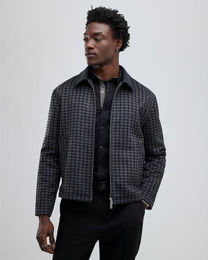 River Island Mens Jacket Black Faux Leather Check Collared