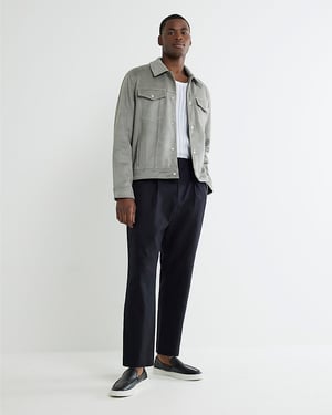 River Island Mens Western Jacket Grey Regular Fit Faux Suede