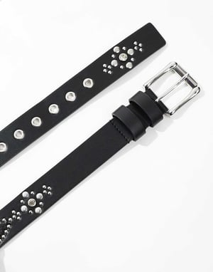 ASOS DESIGN nitarbälte med kristaller i svart konstläder