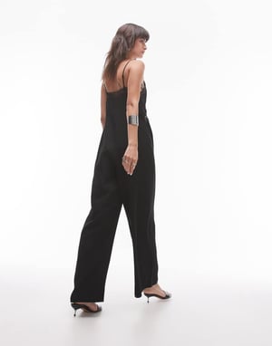Topshop midi jacquard jumpsuit med spetsbyst i svart