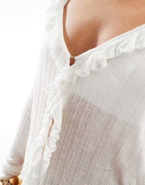 Object rynkad front långärmad stickad cardigan i vitt