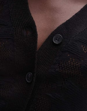 Topshop stickad blommig punktell genomskinlig cardigan i svart