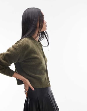 Topshop stickad ultimate mikrotröja i khaki