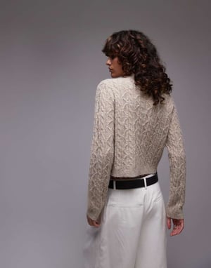Topshop stickad kabelmikrocardigan i havre