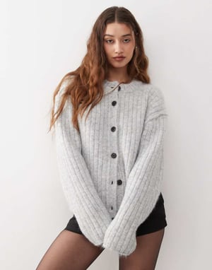 Weekday Alika chunky ullblandning cardigan i grå mélange