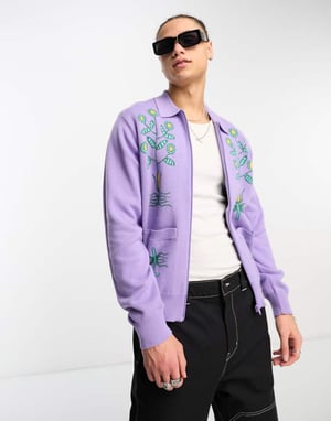 Obey toten zip cardigan i lila
