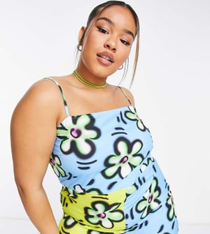 COLLUSION PLUS blandade blommiga bandtopp jumpsuit i multifärgad