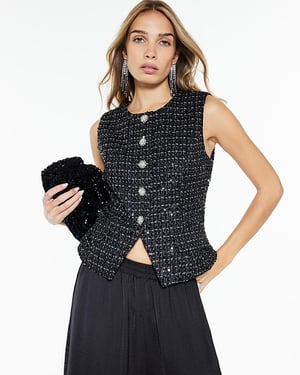 River Island Womens Waistcoat Black Boucle Sleeveless Sequin