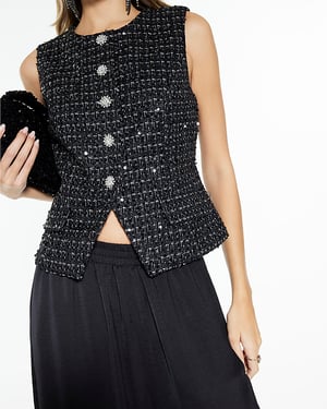 River Island Womens Waistcoat Black Boucle Sleeveless Sequin
