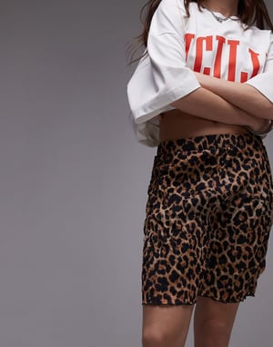Topshop crinklad minikjol i leopardmönster
