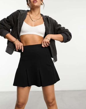 ASOS DESIGN plisserad jersey twill minikjol i svart