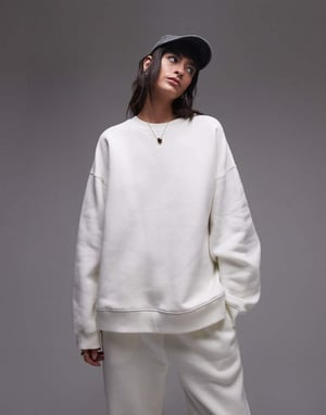 Topshop premium co ord sömdetalj sweatshirt i ecru - IVORY