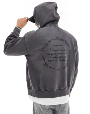 ADPT överdimensionerad hoodie med ryggtryck i gråsyra tvätt