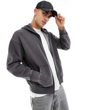 ADPT överdimensionerad hoodie med ryggtryck i gråsyra tvätt