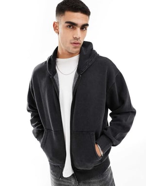 ADPT oversized hoodie med ryggtryck i svart acid wash