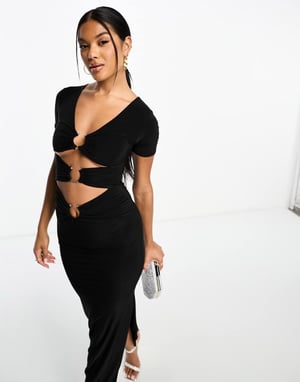 Missyempire dubbel lager slinky plagg med cut-out detaljer maxiklänning i svart