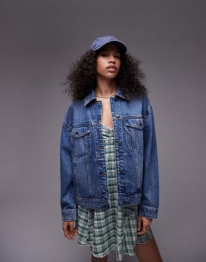 Topshop denim oversized jacka i mid blue
