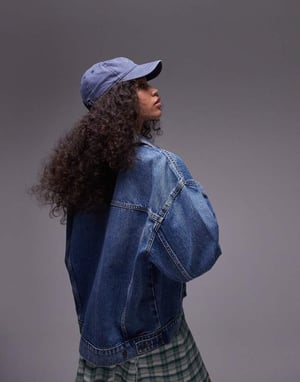 Topshop denim oversized jacka i mid blue