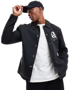ASOS DESIGN lätt harringtonjacka med ryggtryck i svart