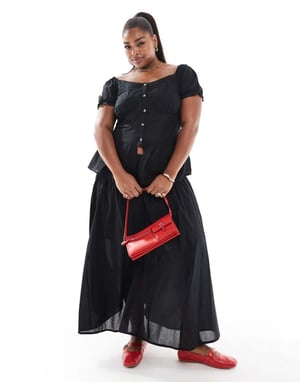 ASOS DESIGN Curve puffärmad knapp-up mjölkerska topp i svart