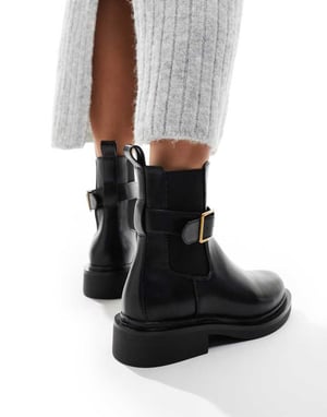 ASOS DESIGN Aurora platta stövlar med spännband i svart