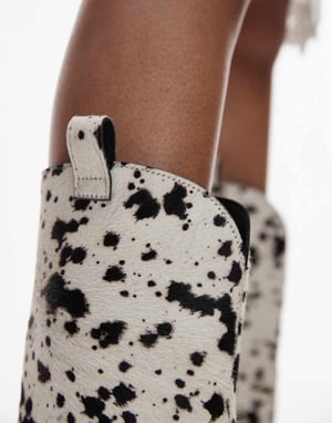 Topshop Remy premium läder westernstövle med klack i cowprint hår på äkta läder