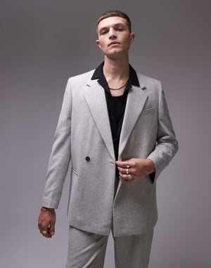 Topman premium ullmix oversized dubbelknäppt kostymjacka i ljusgrå