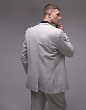 Topman premium ullmix oversized dubbelknäppt kostymjacka i ljusgrå