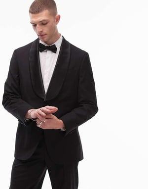 Topman premium boxig ullmix sjal-tuxedojacka i svart