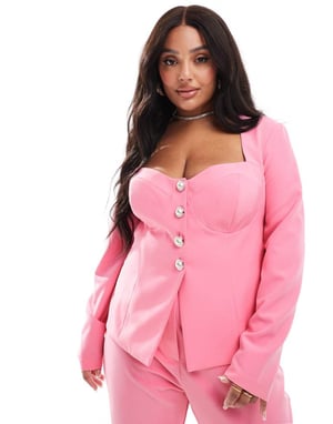 ASOS LUXE Curve co-ord sweetheart skräddarsydd kavaj med rosett bak i rosa