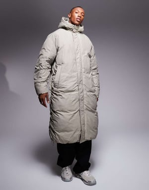ASOS DESIGN oversized puffer-jacka med huva och snörningar i stenyta