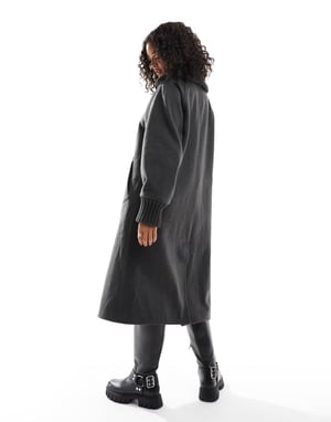 ASOS DESIGN stickad krage lång kappa i kolgrå