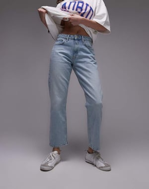 Topshop mid rise rak beskuren jeans i sommarblek
