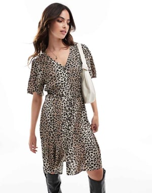 Vila knytmidiklänning med leopardmönster