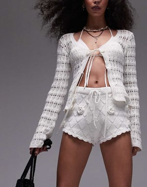 Topshop stickad ros knickershorts i elfenben