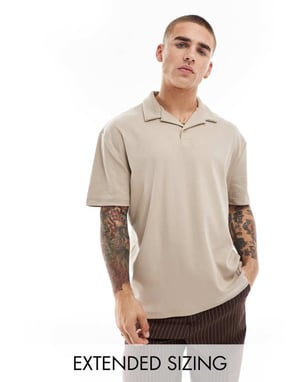 ASOS DESIGN ribbad revere polo i beige