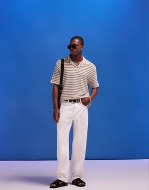 ASOS DESIGN avslappnad polo shirt med revere-hals i texturerad rand