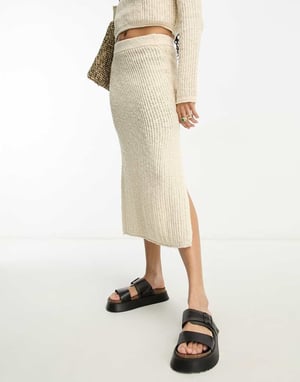 ASOS DESIGN stickad maxikjol i texturerad stegsöm i krämfärgade koord