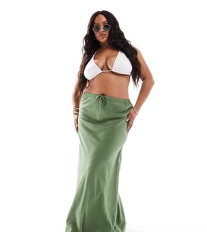 ASOS DESIGN Curve linne-look knytmidja sned maxi kjol i khaki