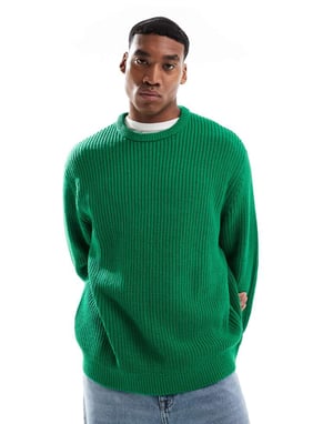 ASOS DESIGN oversized stickad fiskar-ribbad tröja i grön