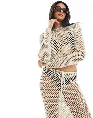 Miss Selfridge öppen stickad virkad slouch jumper i taupe