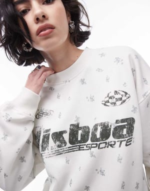 Topshop co ord grafisk ditsy Lisboa oversized sweatshirt i ecru