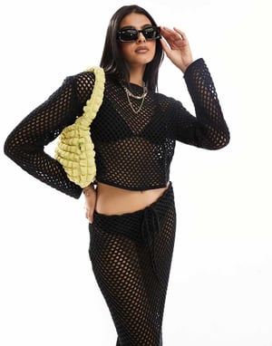 Miss Selfridge öppen stickad virkad slouch jumper i svart
