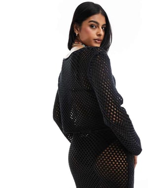 Miss Selfridge öppen stickad virkad slouch jumper i svart