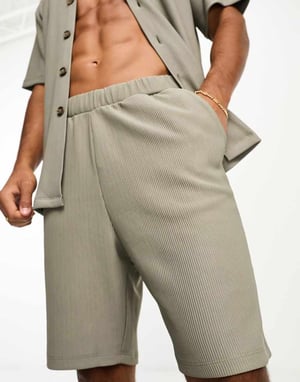 Selected Homme co-ord plisserade shorts i khaki